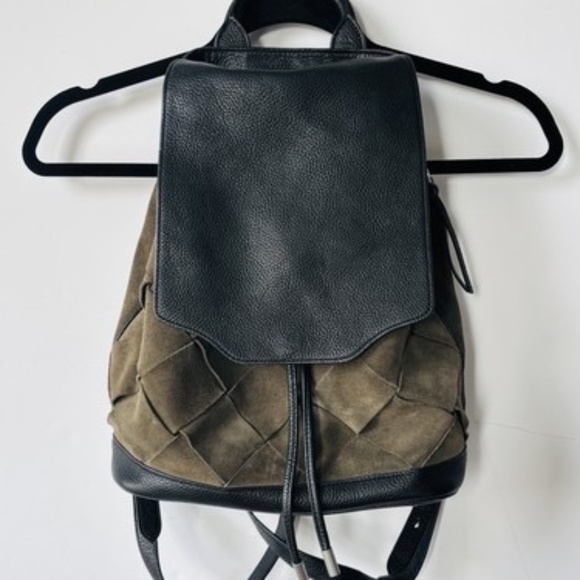 RAG&BONE BLACK PEBBLED LEATHER&OLIVE GREEN SUEDE PILOT WOVEN BACKPACK PURSE BAG - Picture 1 of 1